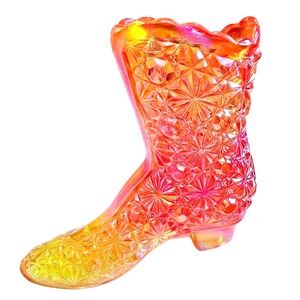 VTG 1970s Fenton Amberina Glass Boot – Daisy & Button Pattern - Victorian Style